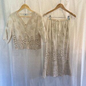 Tienda Angels Aguada - Cream Crochet Two-Piece Set – Boho Top + Maxi Skirt | NWT